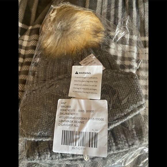 Anthropologie Grey Pom Beanie With Face Mask main image 2